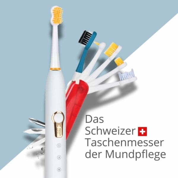 edel+white Sonic Generation Health Suite - The Swiss army knife of oral care - recommended by leading dental professionals. Electric toothbrush, white / gold. View different attachments.