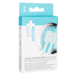 Accessoires pour brosse à dents électrique edel+white. Whitening Brush Heads for Sonic Generation SG8+ - Poils de polissage brevetés pour l'élimination des taches. Photo de l'emballage. 