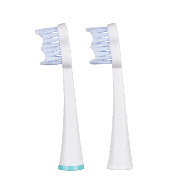 Accessoires pour brosse à dents électrique edel+white. Whitening Brush Heads for Sonic Generation SG8+ - Poils de polissage brevetés pour l'élimination des taches. Photo deux embouts, vue de côté. 