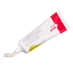 edel+white Osmotonic toothpaste 75ml - Dentifrice au sel sans fluor pour lutter contre la gingivite de manière naturelle. Tube ouvert, dentifrice visible. 
