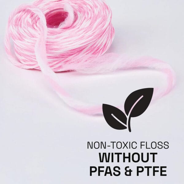 REACH Ultraclean Gentle Gum Care Floss Zimt 50m– Abbildung Infografik, non-toxic floss without PFAS & PTFE