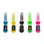 megasmile Loop Zahnbürste mit Aktivkohle-Borsten im Duo PET Box Set – sanfte Zahnaufhellung & Schweizer Design. Abbildung alle Farben, Produktbild von oben.