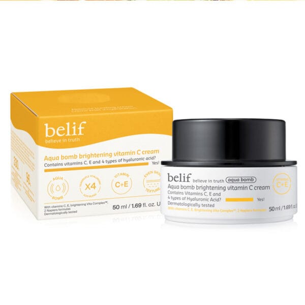 belif Gel-crème vitaminé ultra-léger à l'acide hyaluronique & aux antioxydants pour une peau éclatante et repulpée 50ml, photo produit avec emballage