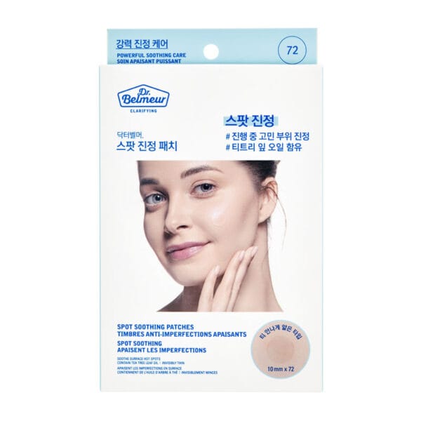 Dr. Belmeur Clarifying Cover Spot Patches – transparente Akne- und Pickelpflaster mit Teebaumöl, Salicylsäure und Fireweed-Extrakt. Abbildung Verpackung.