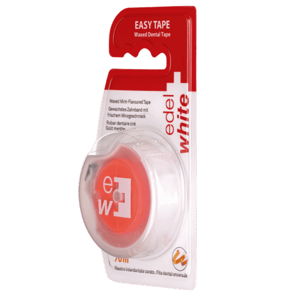 Edelwhite Easy Tape Waxed Dental Tape orange in blister - Ideal for interdental spaces of all sizes as well as dental floss beginners. Color orange. 