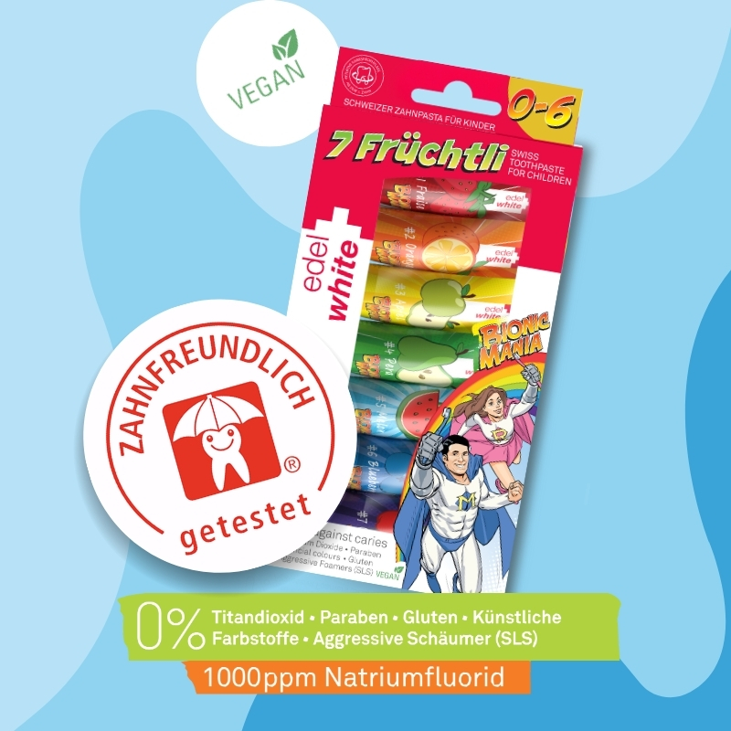 Edelwhite 7 Früchtli - Bionicmania Kinderzahnpasta