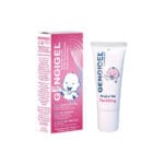 Gengigel Baby Gel - 20ml Gel à l'acide hyaluronique pour soulager les douleurs de dentition chez les bébés. Illustration du gel et de l'emballage 