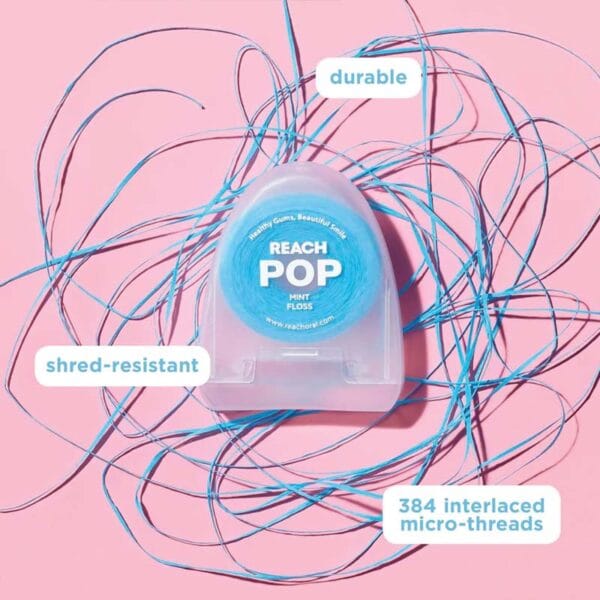 REACH POP fil dentaire menthe - fil dentaire végétal, ciré, 384 microfils & emballage durable, 50m. Illustration durable & shred-resistant 