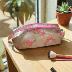 Cosmetic bag in sage green/pink handmade size 24x8x8cm scene picture