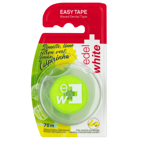 edel+white dental floss, Easy Tape Waxed Dental Tape Caipirinha in blister - Photo of the packaging